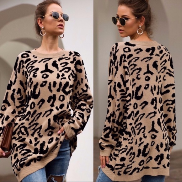Sweaters - FRANKIE Animal Print Long Sleeve Sweater